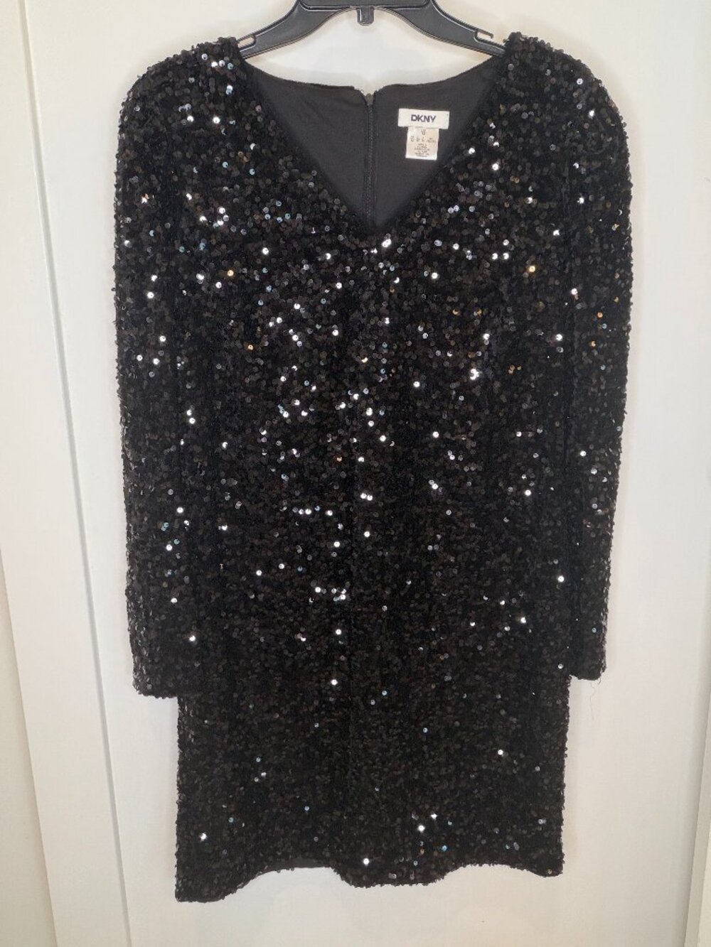 DKNY Black Sequin Mini Dress w/ Long Sleeves - Size 12